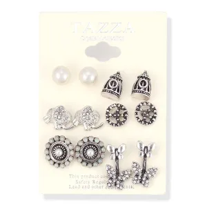 SET OF 6 PEARL CRYSTAL AND SILVER STUD  EARRINGS #SWR-CP5470