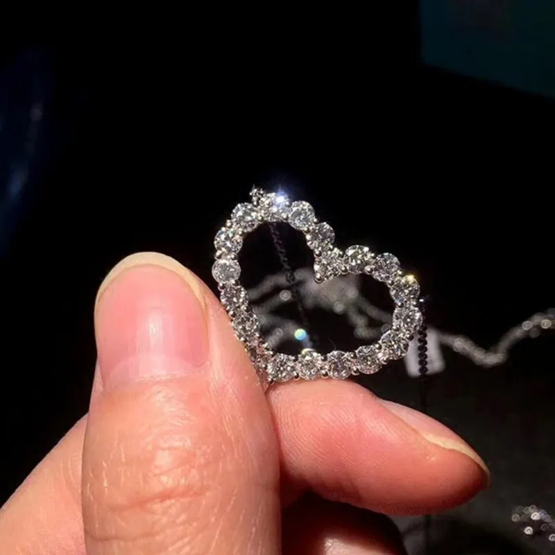 Shiny Hollow Heart Pendant Necklace  Zircon for Women Bridal Jewelry