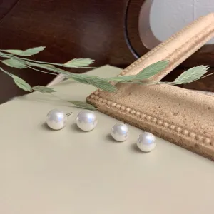 [Silver 925] Button Pearl Stud Earrings