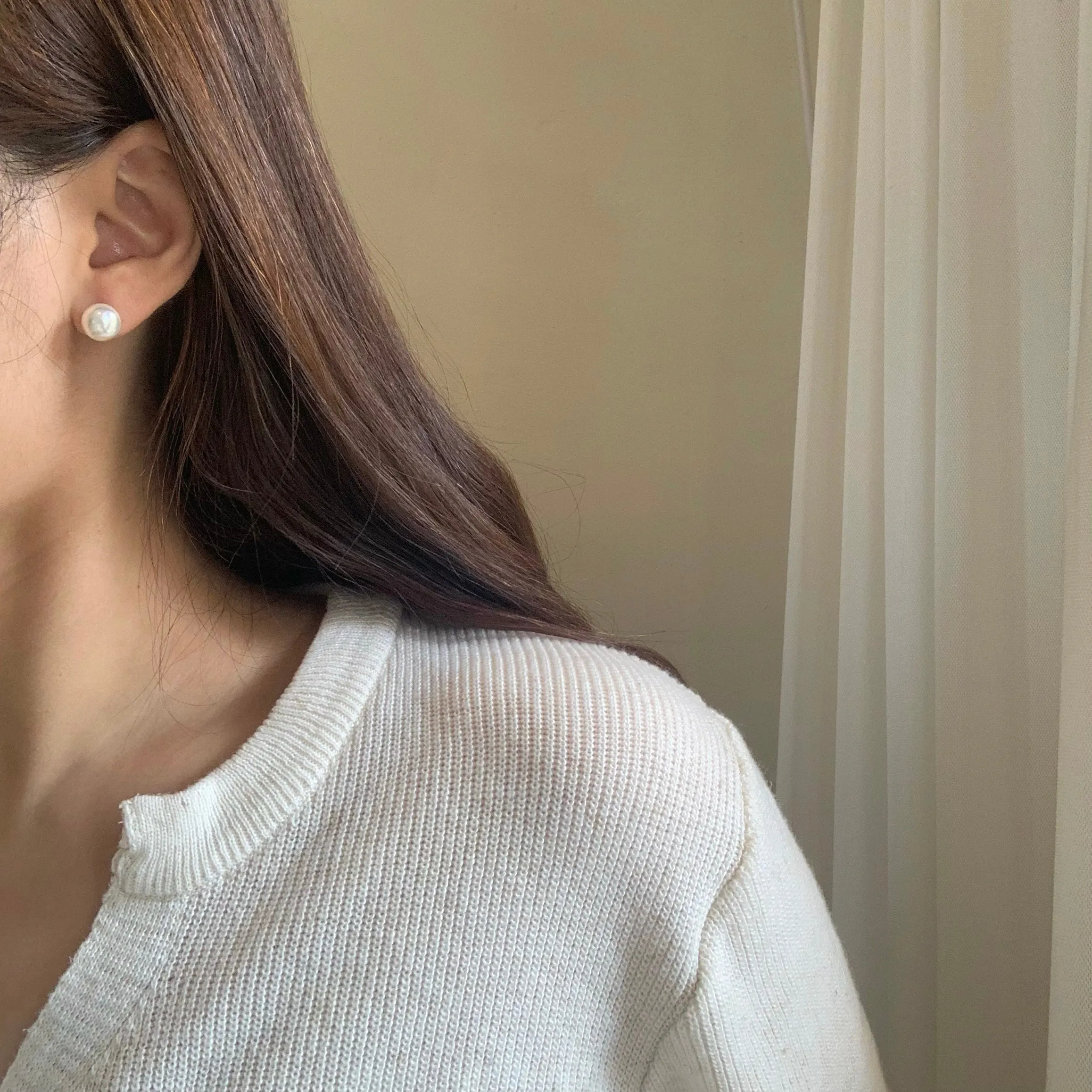 [Silver 925] Button Pearl Stud Earrings