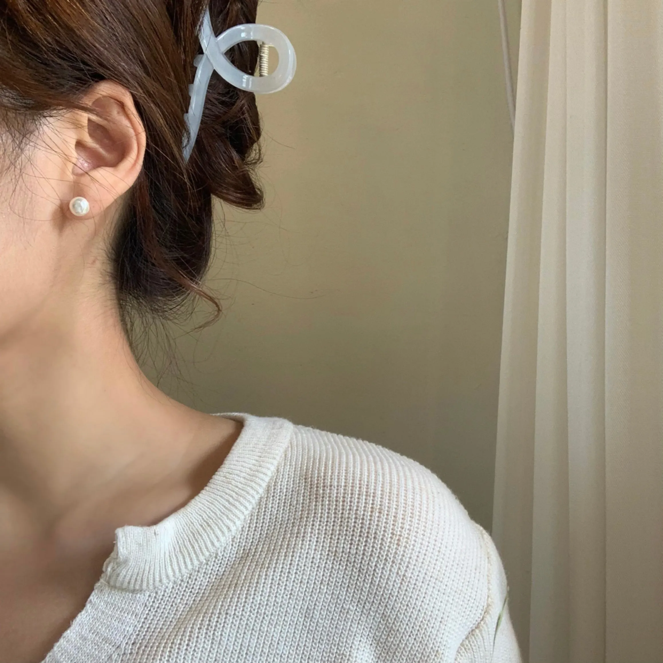 [Silver 925] Button Pearl Stud Earrings