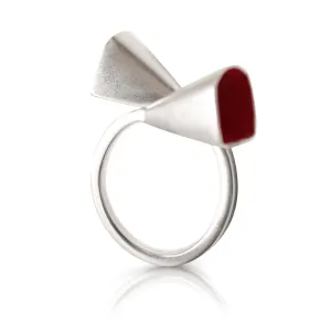 Silver and Red Enamel Interlaced Bells Ring