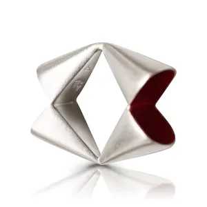Silver and Red Enamel Open Rhomb Ring