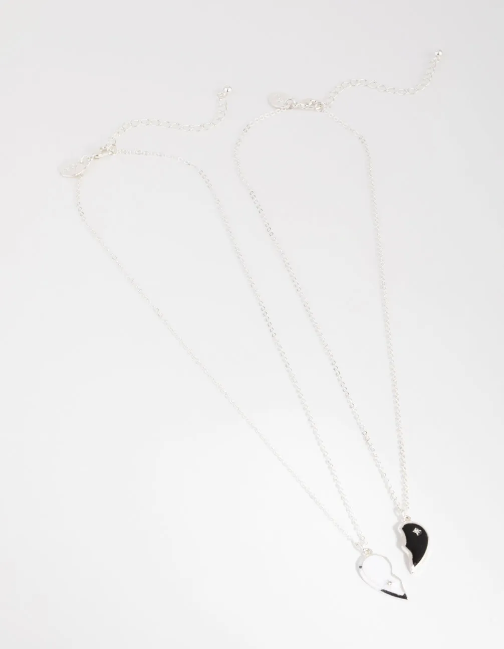 Silver Black & White Half Yin Yang Necklace Pack