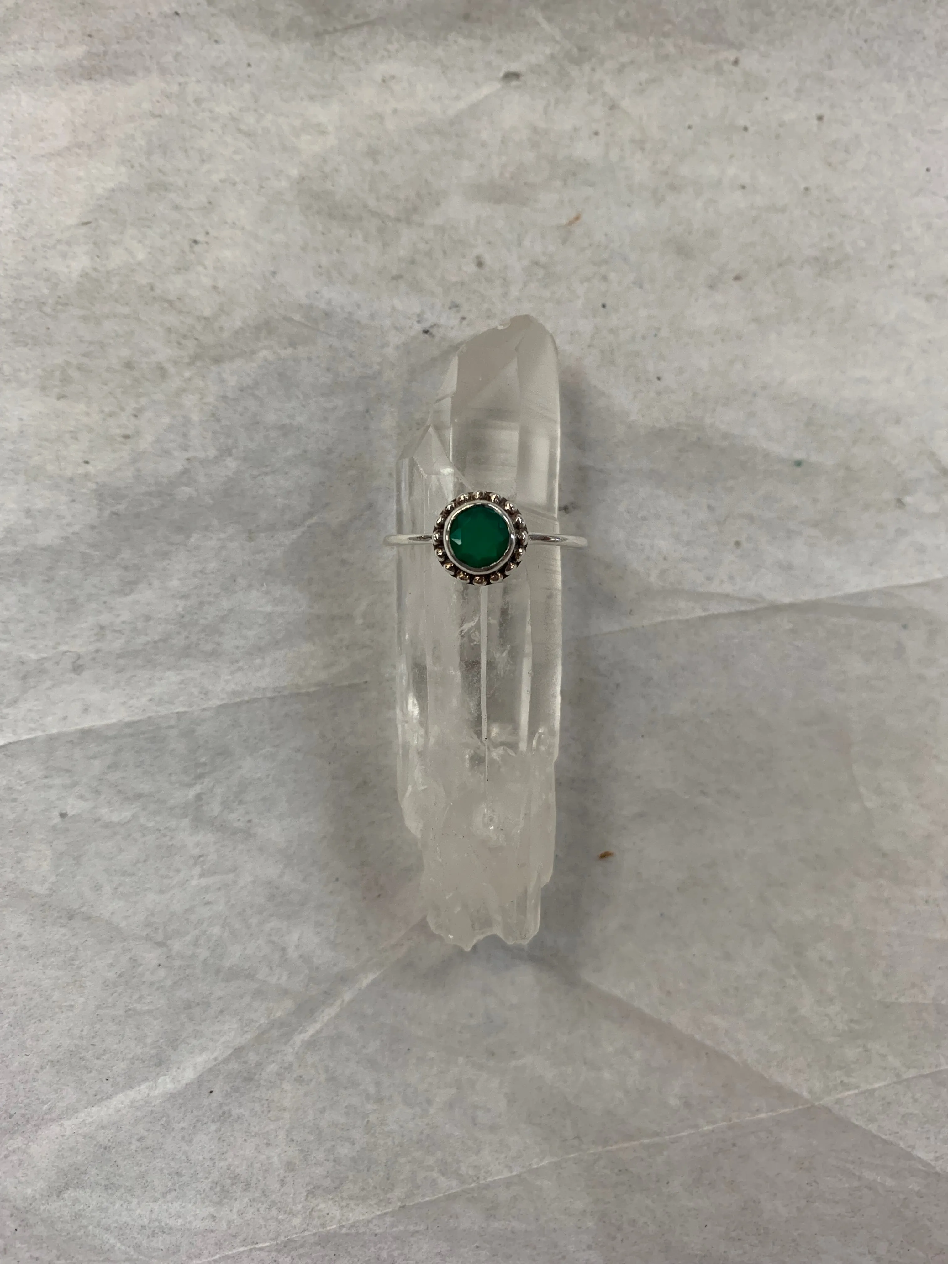 Silver Studded Frame Round Stone Rings