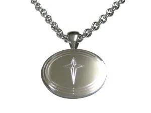 Silver Toned Etched Oval Star of Bethlehem Pendant Necklace
