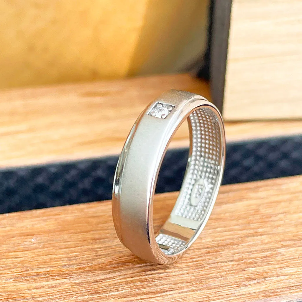 Silver Twisted Matt and Polished Cubic Zirconia Band