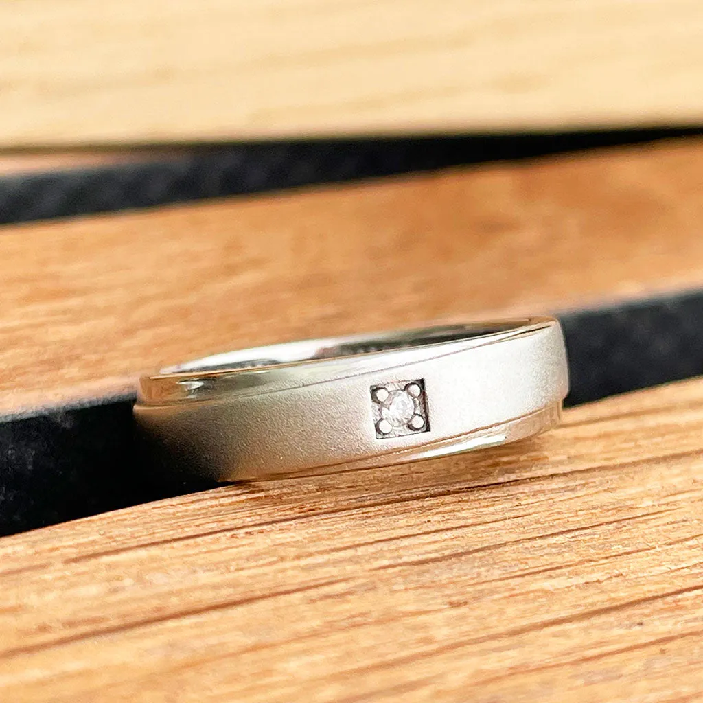 Silver Twisted Matt and Polished Cubic Zirconia Band