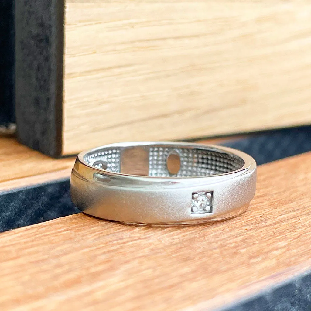 Silver Twisted Matt and Polished Cubic Zirconia Band