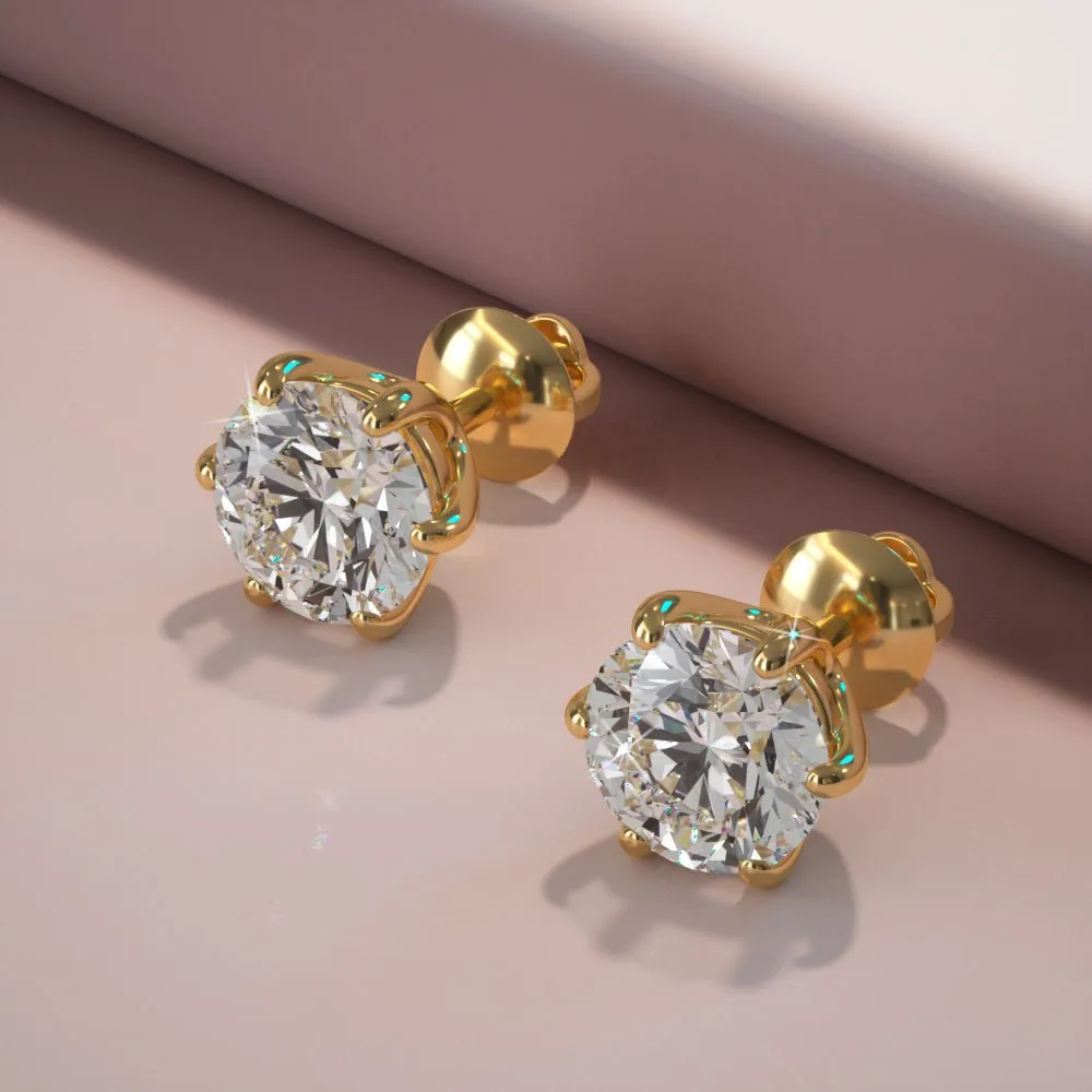 Six Prongs U Shape Diamond Diamond Studs with 1.00 ct.(finished) 5mm