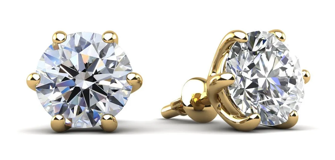Six Prongs U Shape Diamond Diamond Studs with 1.00 ct.(finished) 5mm