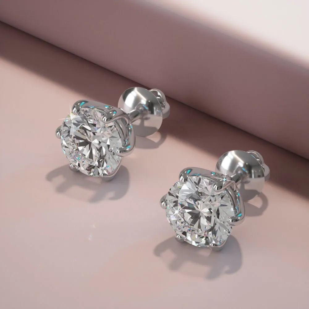 Six Prongs U Shape Diamond Diamond Studs with 1.00 ct.(finished) 5mm
