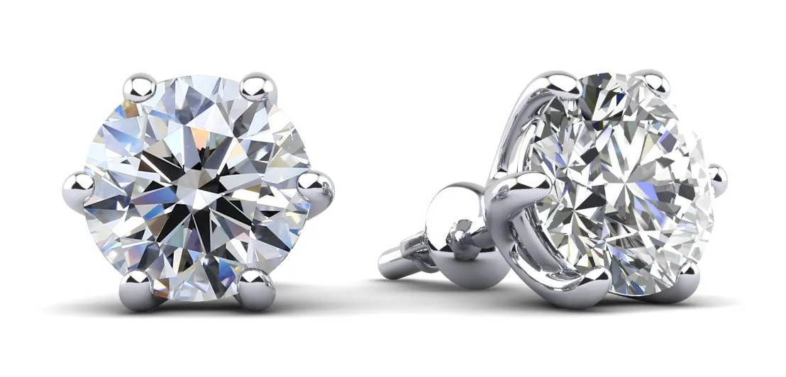 Six Prongs U Shape Diamond Diamond Studs with 1.00 ct.(finished) 5mm