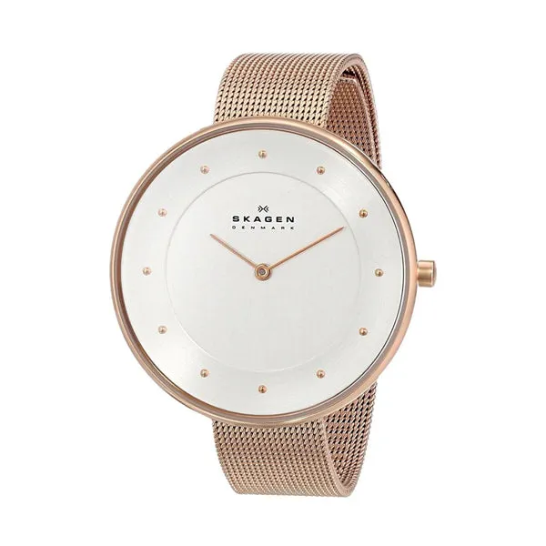 Skagen Gitte Rose Gold Mesh Bracelet White Dial Quartz Watch for Ladies - SKW2142