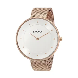 Skagen Gitte Rose Gold Mesh Bracelet White Dial Quartz Watch for Ladies - SKW2142