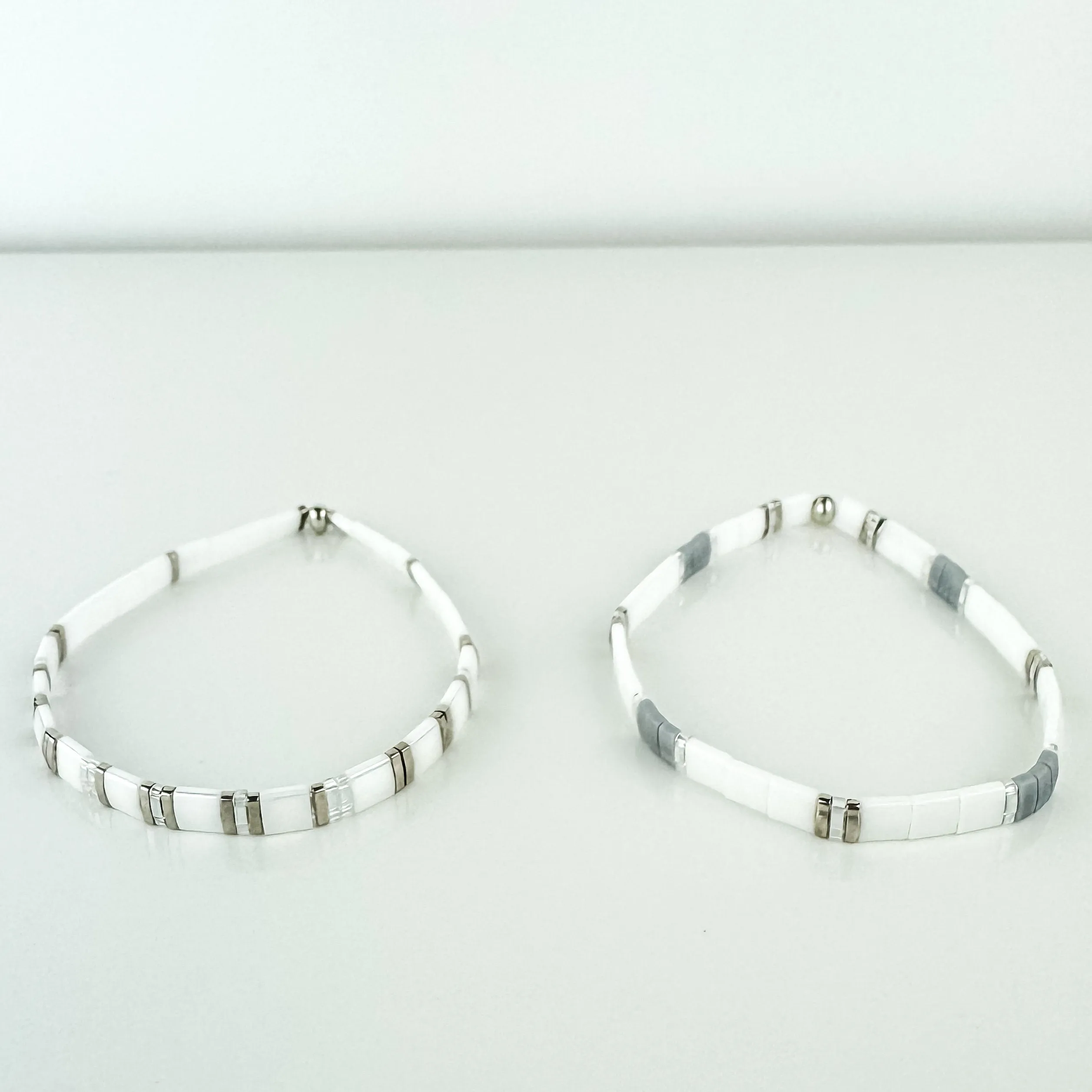 SLATE | Glass Tila Bead Stretch Bracelets
