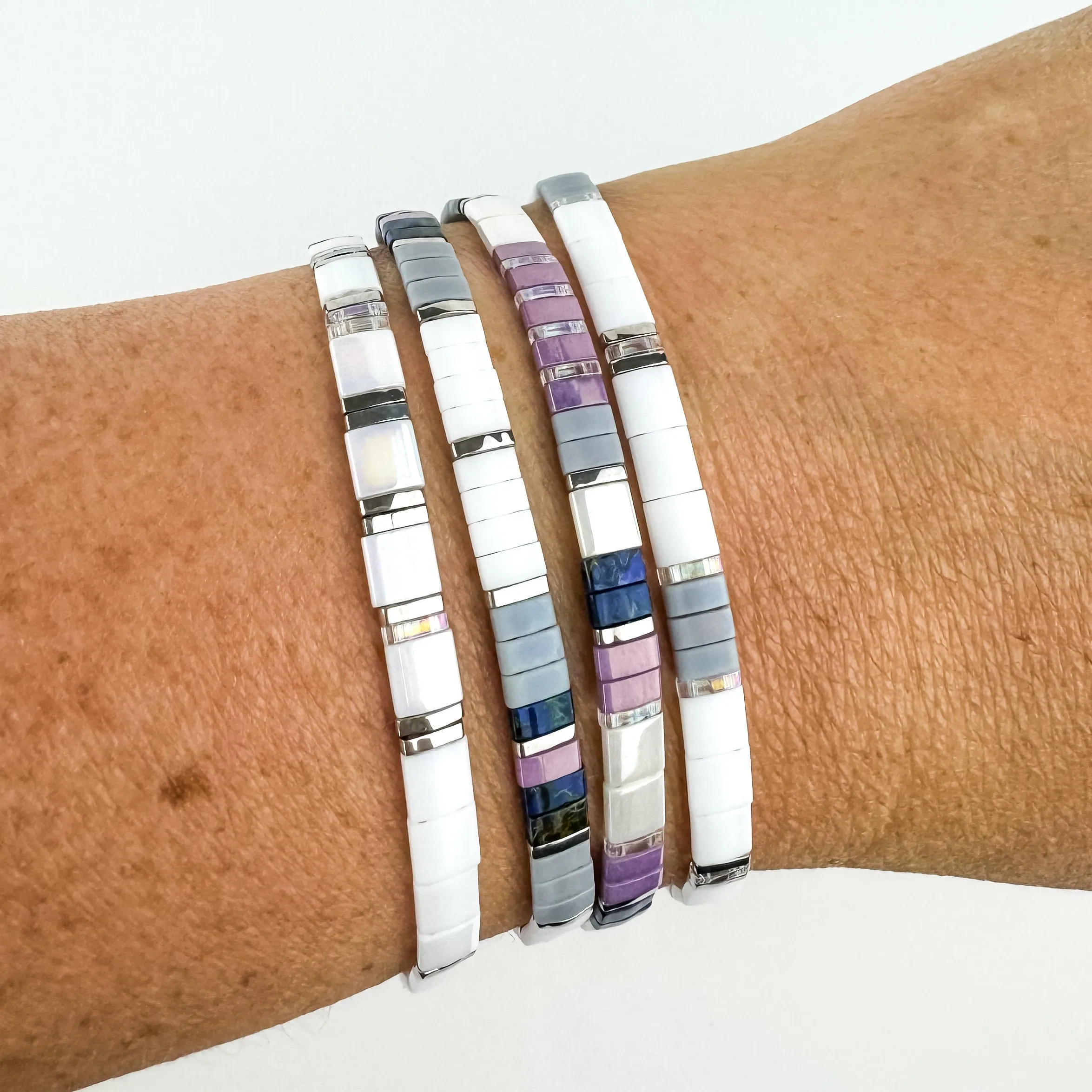 SLATE | Glass Tila Bead Stretch Bracelets