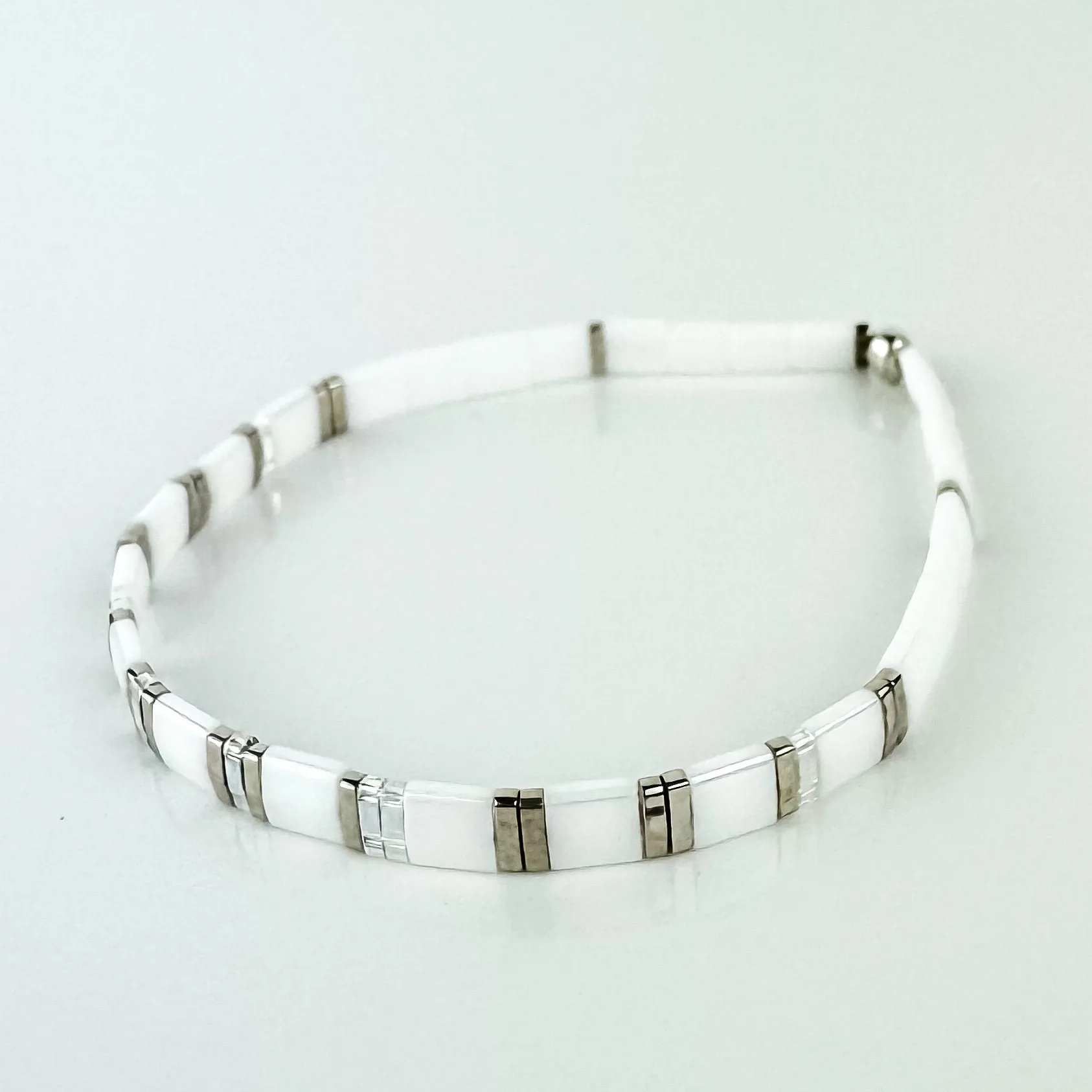 SLATE | Glass Tila Bead Stretch Bracelets