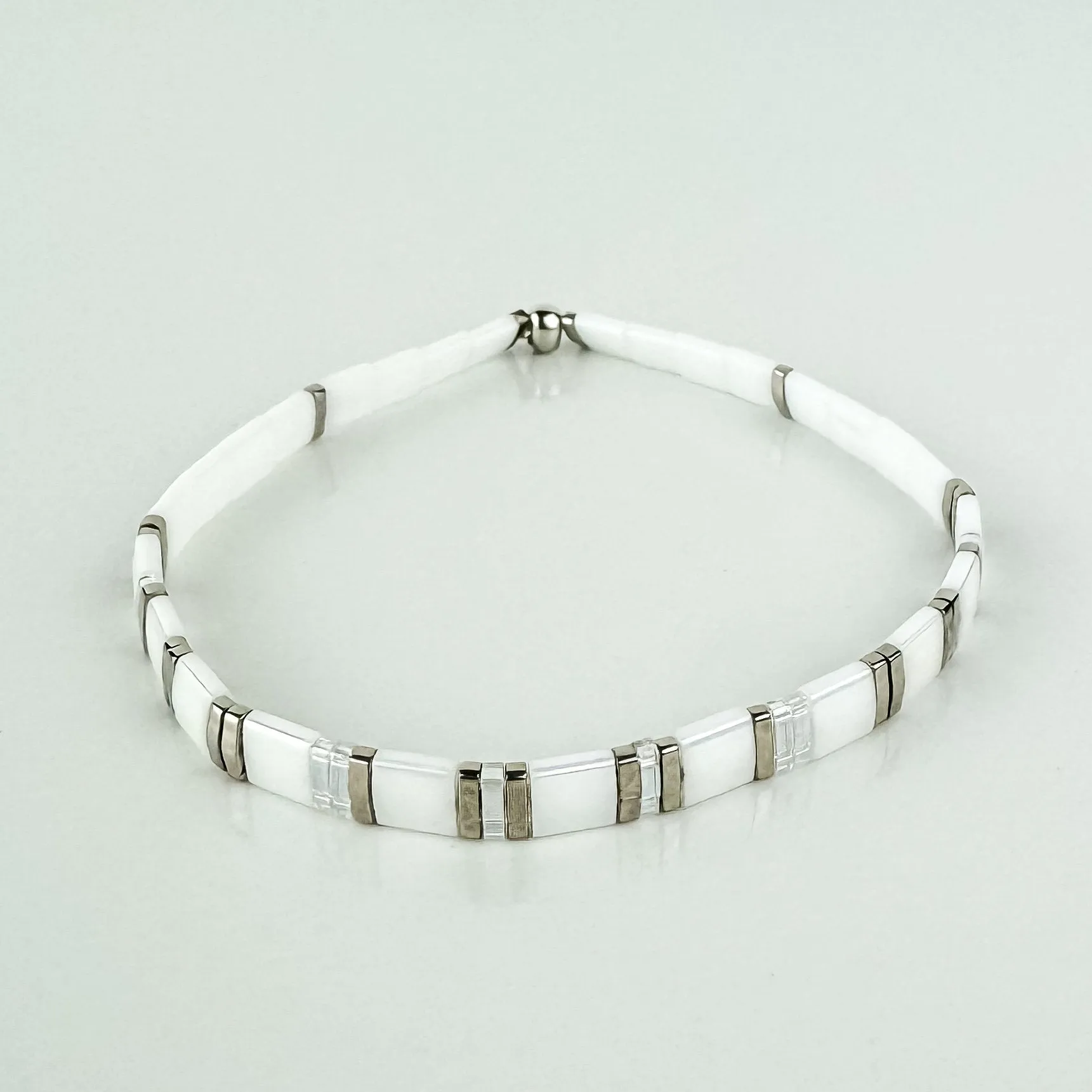 SLATE | Glass Tila Bead Stretch Bracelets