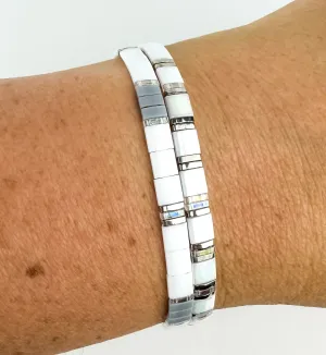 SLATE | Glass Tila Bead Stretch Bracelets