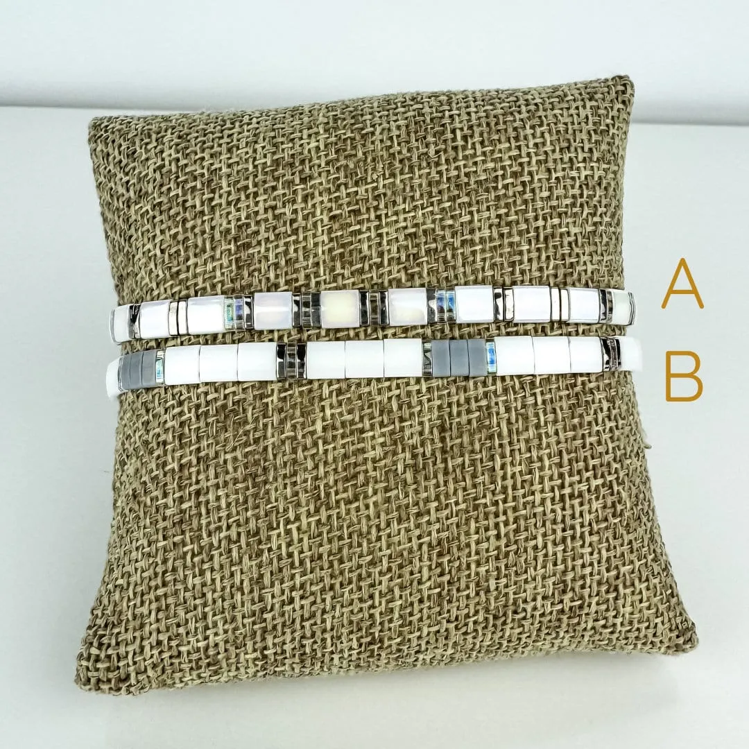 SLATE | Glass Tila Bead Stretch Bracelets