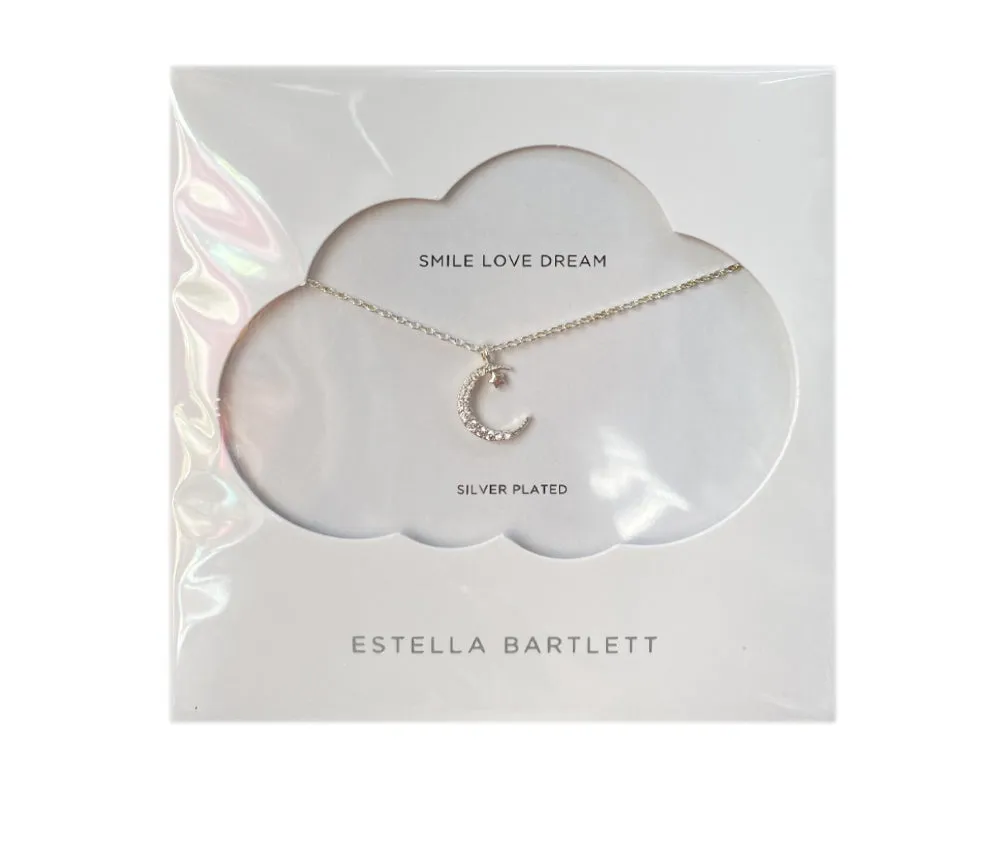 SMILE LOVE DREAM : Moon & Star Pendant Necklace in Silver