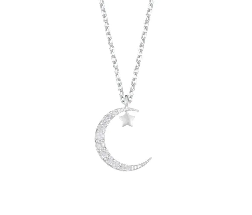 SMILE LOVE DREAM : Moon & Star Pendant Necklace in Silver