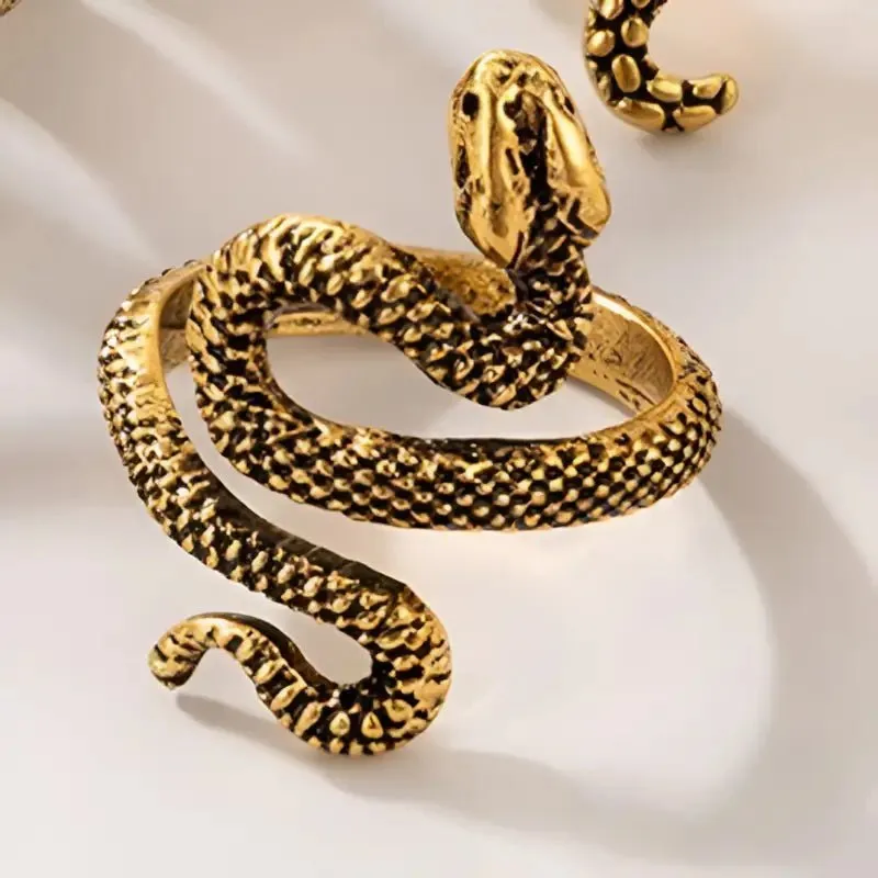 Snake Pattern Ring - Adjustable Electroplated Geometric Alloy Ring with Iconic Snake Design