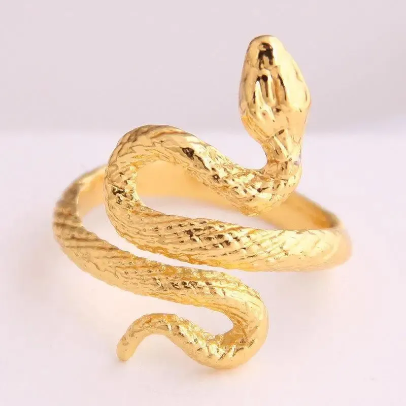 Snake Pattern Ring - Adjustable Electroplated Geometric Alloy Ring with Iconic Snake Design