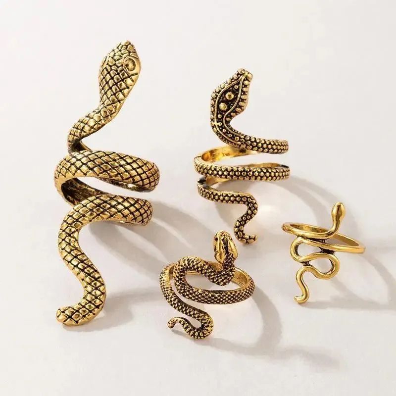 Snake Pattern Ring - Adjustable Electroplated Geometric Alloy Ring with Iconic Snake Design