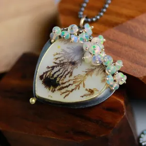 Sold! Dendritic Agate Heart with Welo Opal Clusters