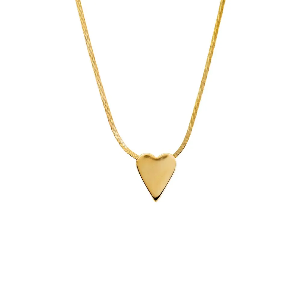Solid Heart Pendant Herringbone Necklace