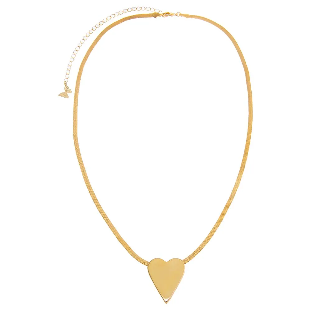 Solid Heart Pendant Herringbone Necklace