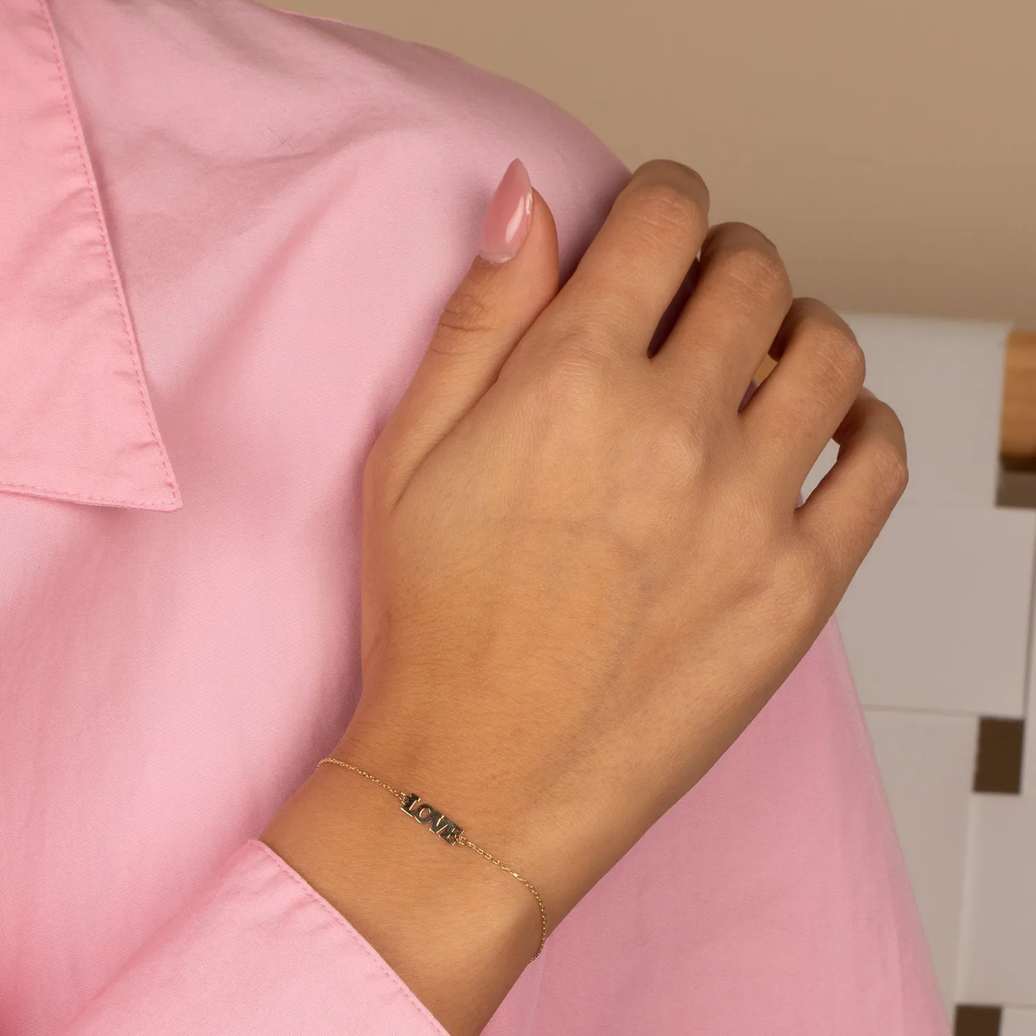 Solid Love Nameplate Bracelet 14K