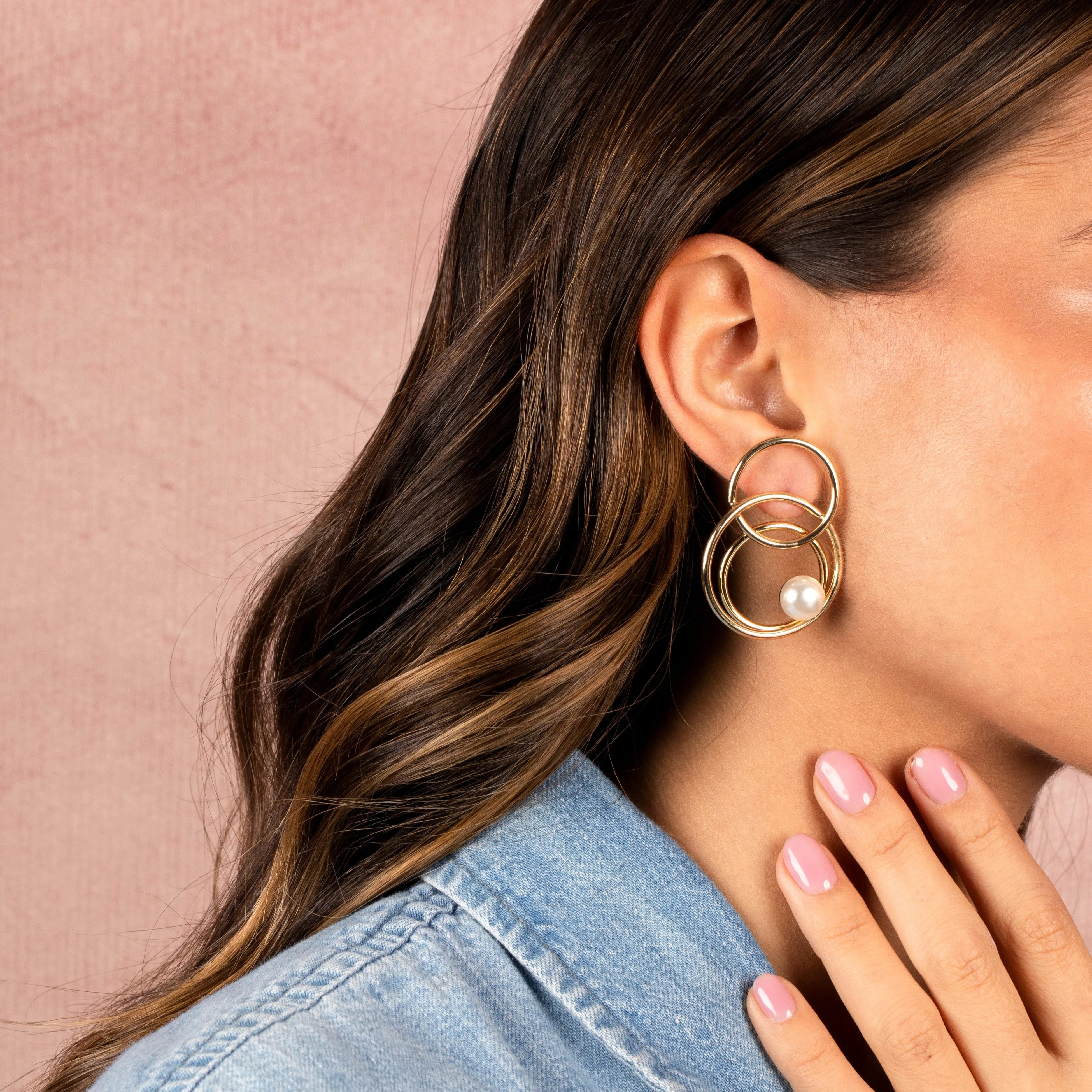 Solid Multi Loop Pearl Drop Stud Earring