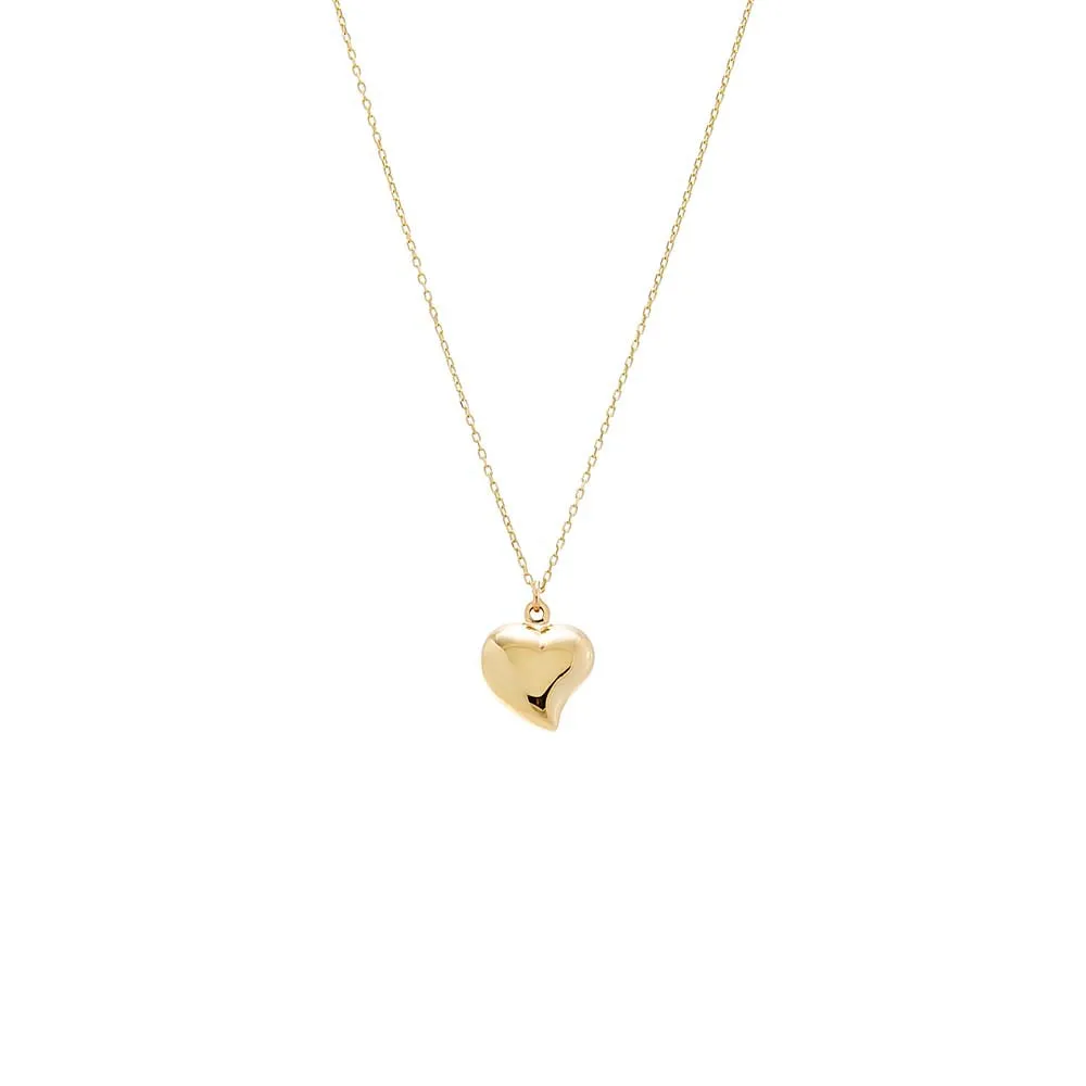 Solid Puffy Heart Pendant Necklace 14K