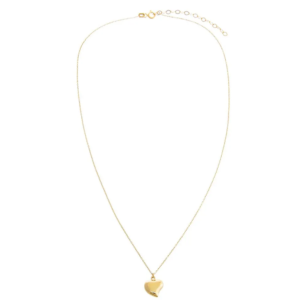 Solid Puffy Heart Pendant Necklace 14K
