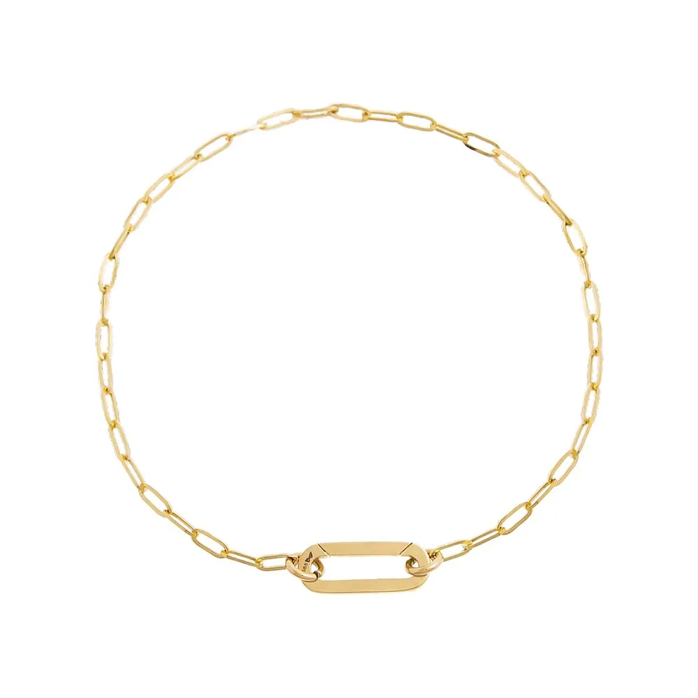 Solid Small Paperclip Toggle Link Bracelet 14K