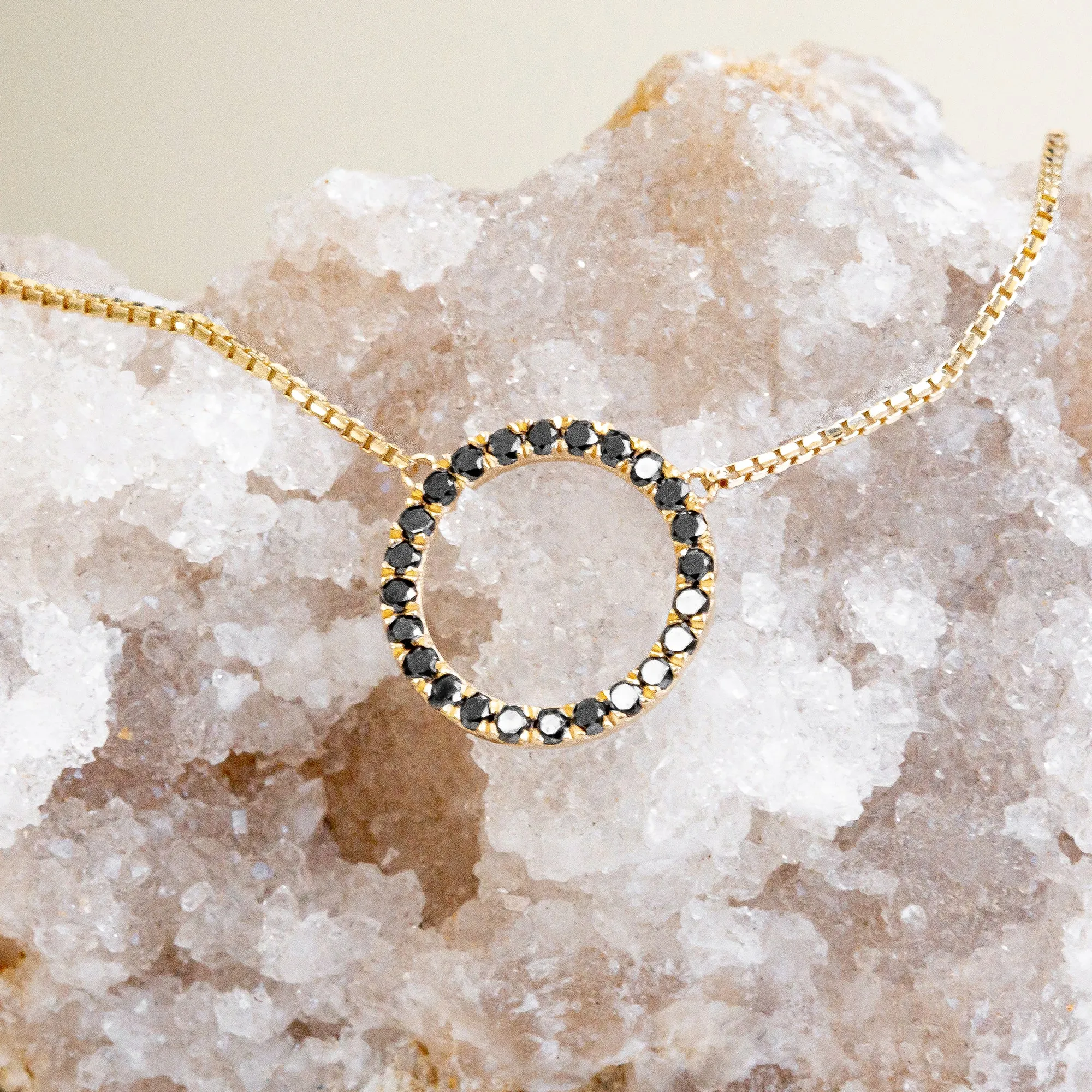 Spiral Planetary Natural Black Diamond Alternative Pendant with a Yellow Necklace