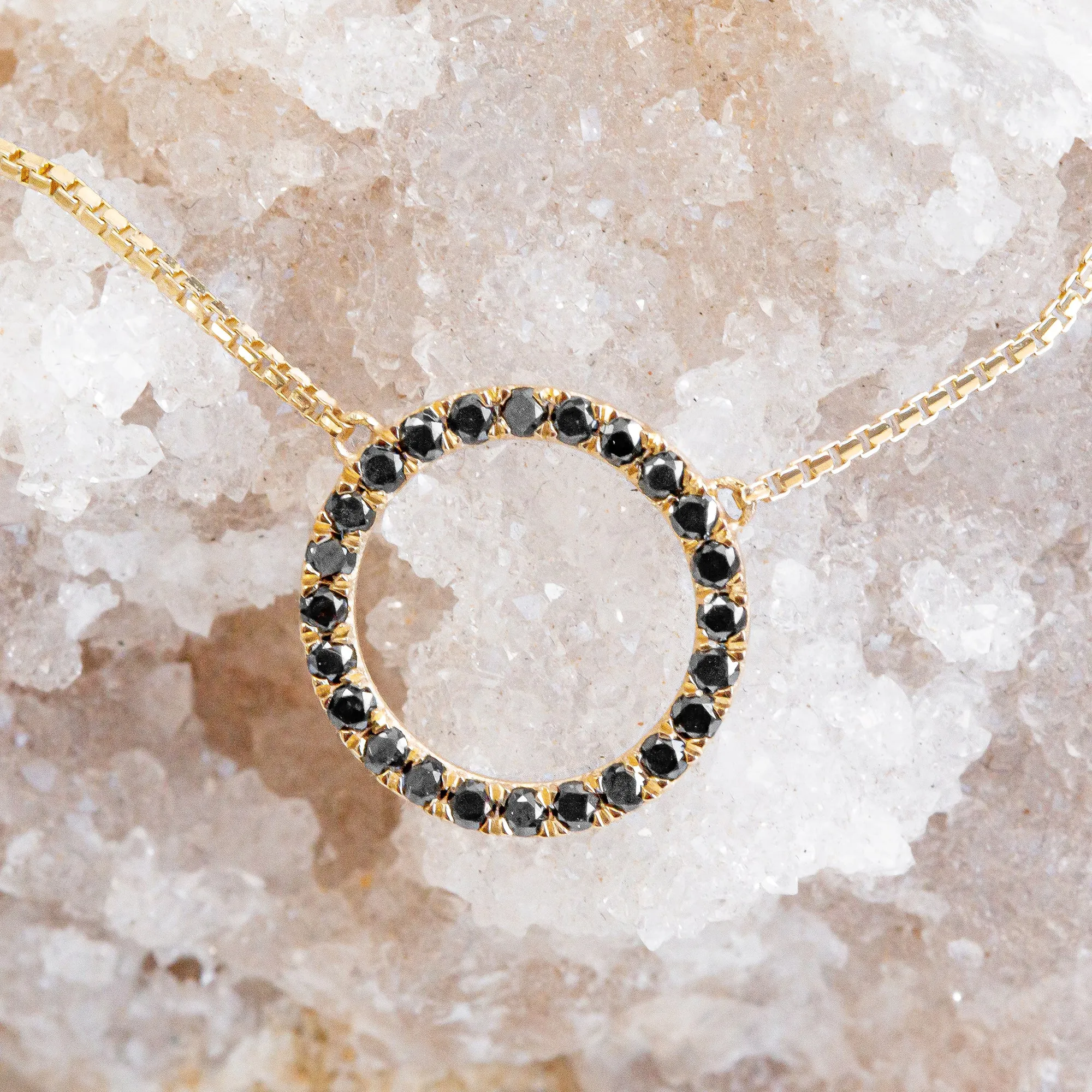 Spiral Planetary Natural Black Diamond Alternative Pendant with a Yellow Necklace