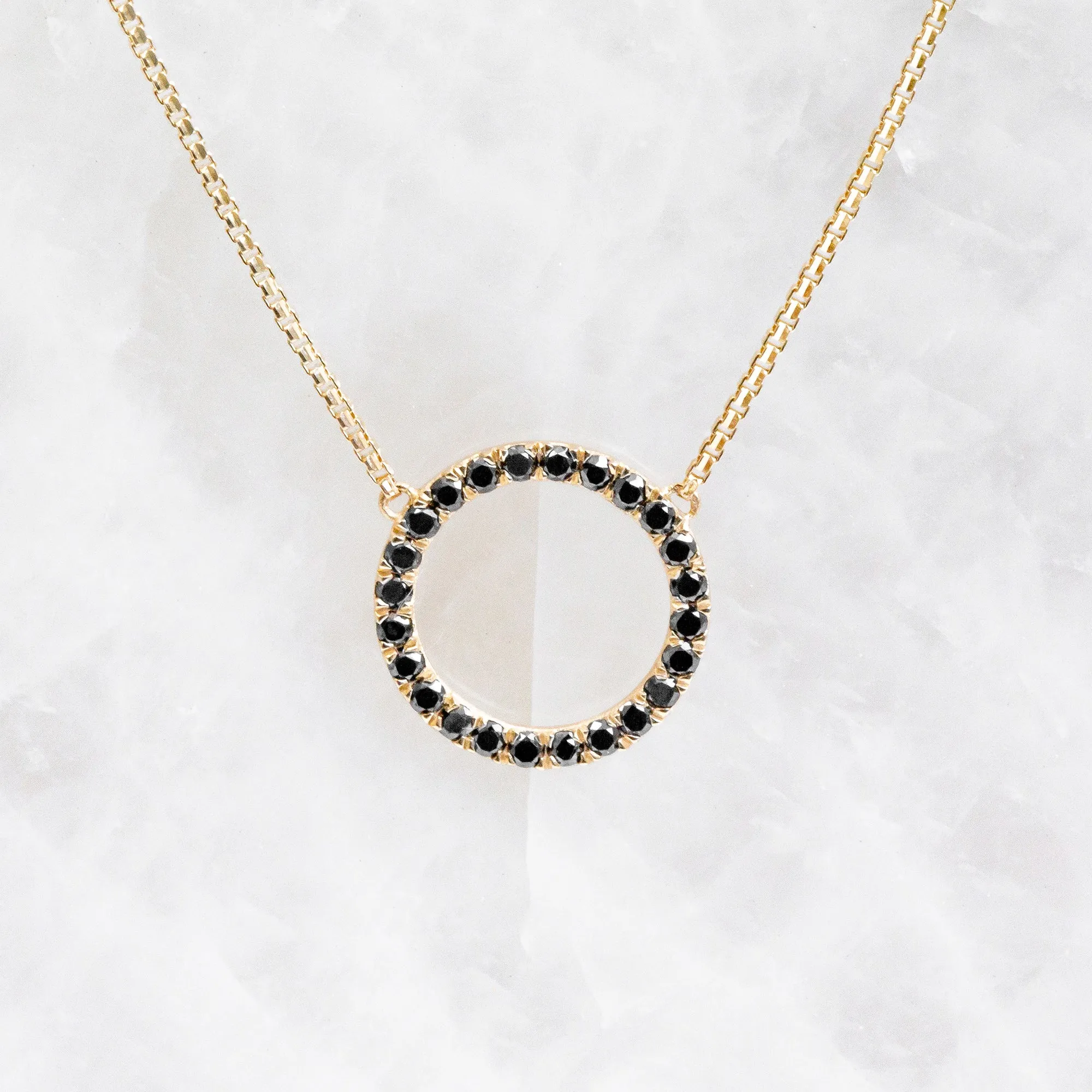 Spiral Planetary Natural Black Diamond Alternative Pendant with a Yellow Necklace