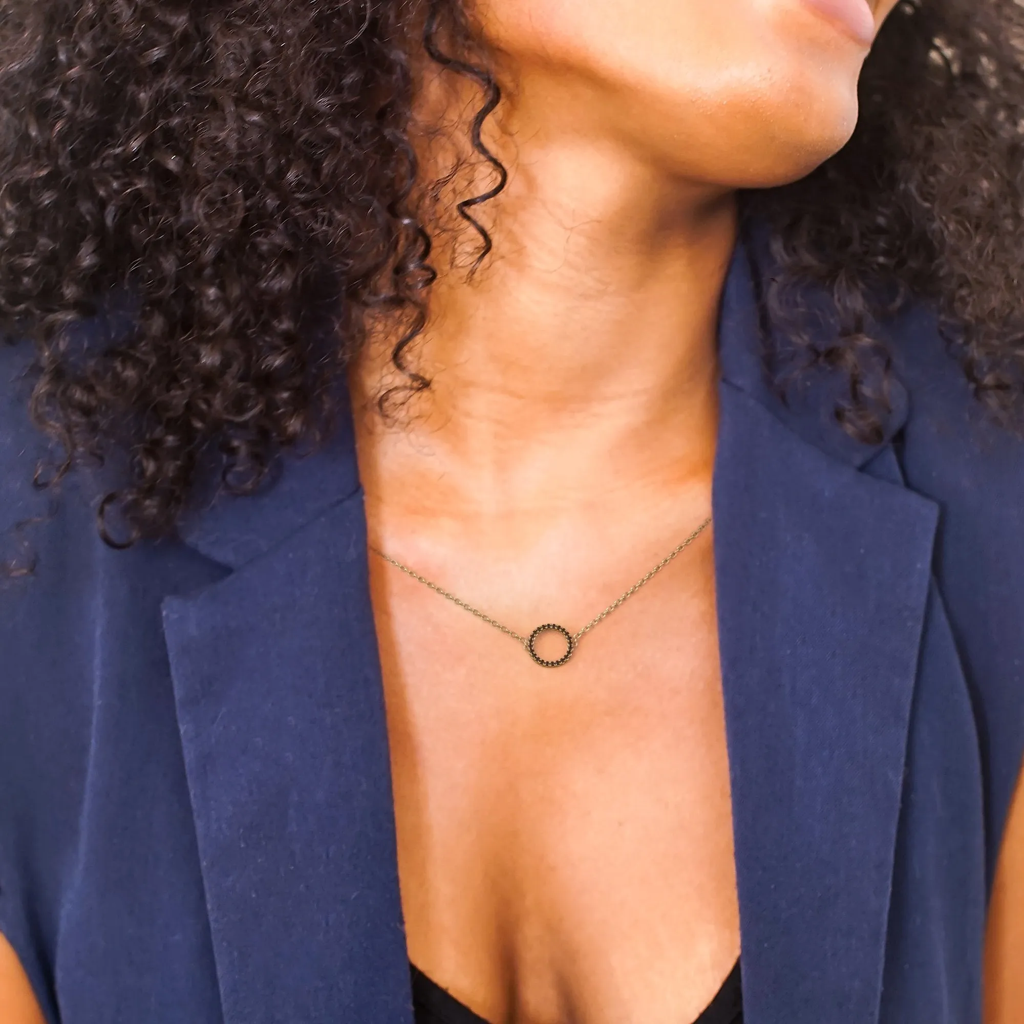 Spiral Planetary Natural Black Diamond Alternative Pendant with a Yellow Necklace