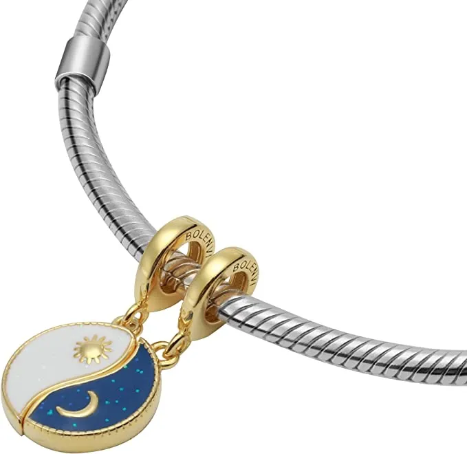 Splittable 2pc Sun Moon Sparkling Yin & Yang Dangle Pendant Charm