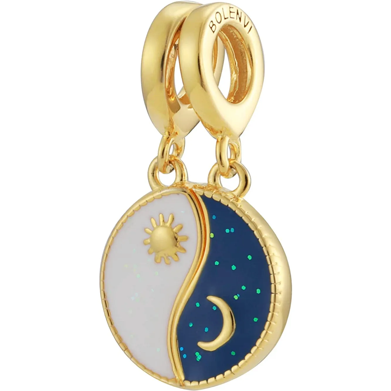 Splittable 2pc Sun Moon Sparkling Yin & Yang Dangle Pendant Charm