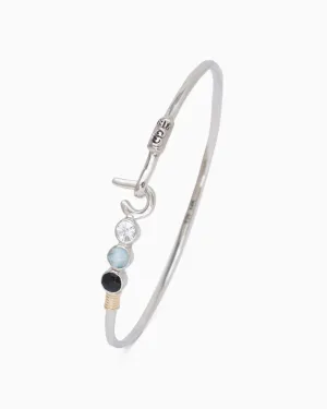 St. John Hook Bracelet with Triple Stones, 2mm - Black Onyx/Larimar/White Zircon