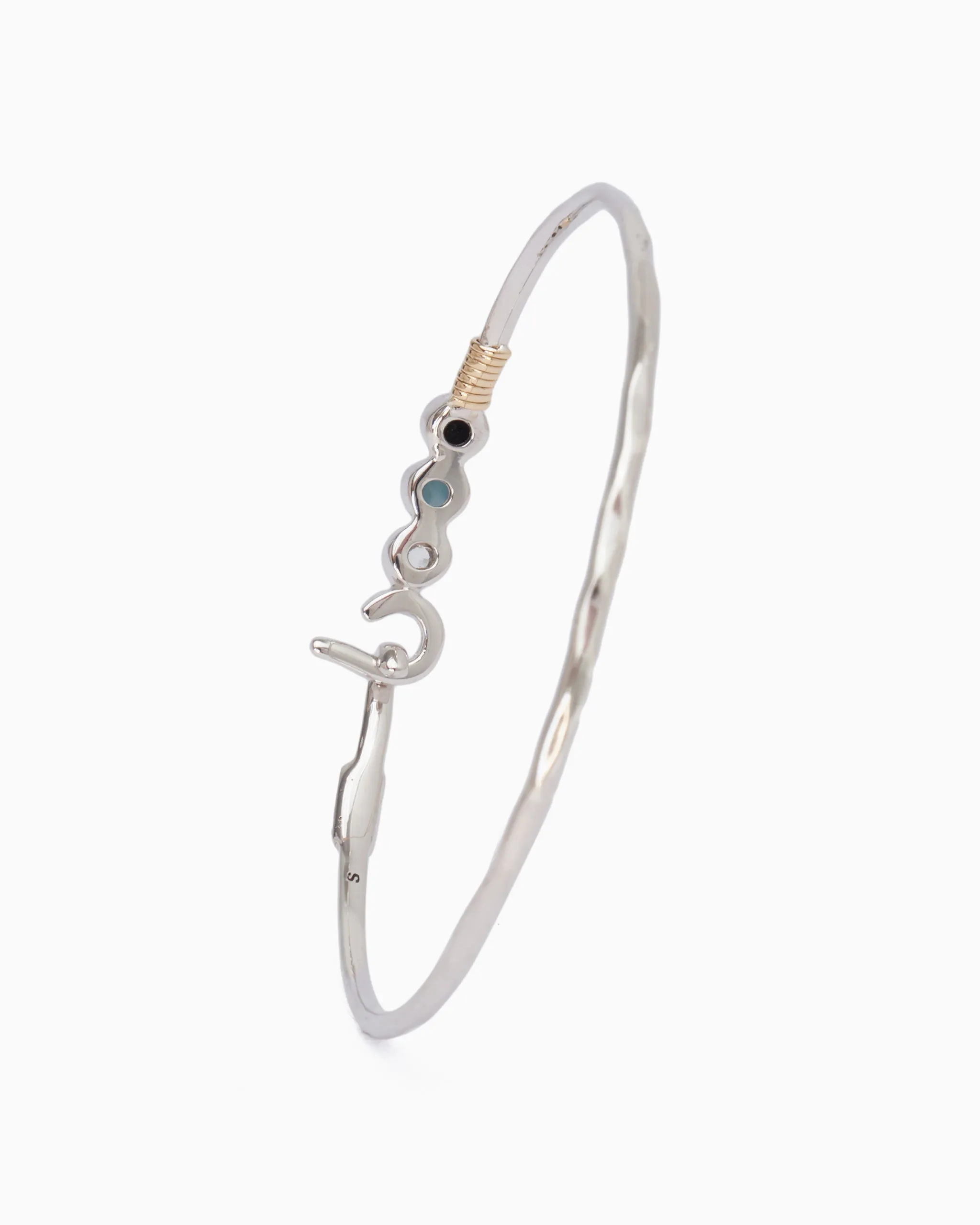 St. John Hook Bracelet with Triple Stones, 2mm - Black Onyx/Larimar/White Zircon