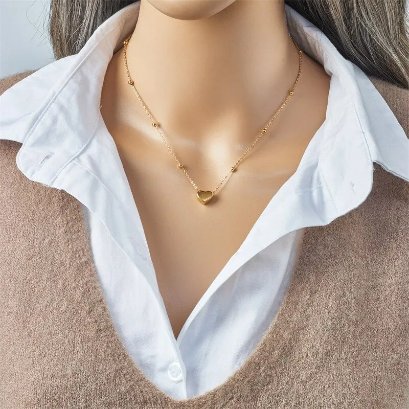 Stainless Steel 3-Color Heart LOVE Pendant Necklace For Women