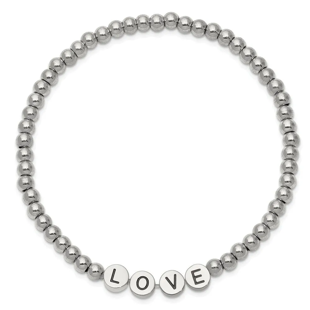 Stainless Steel Antiqued and Polished LOVE Stretch Bracelet