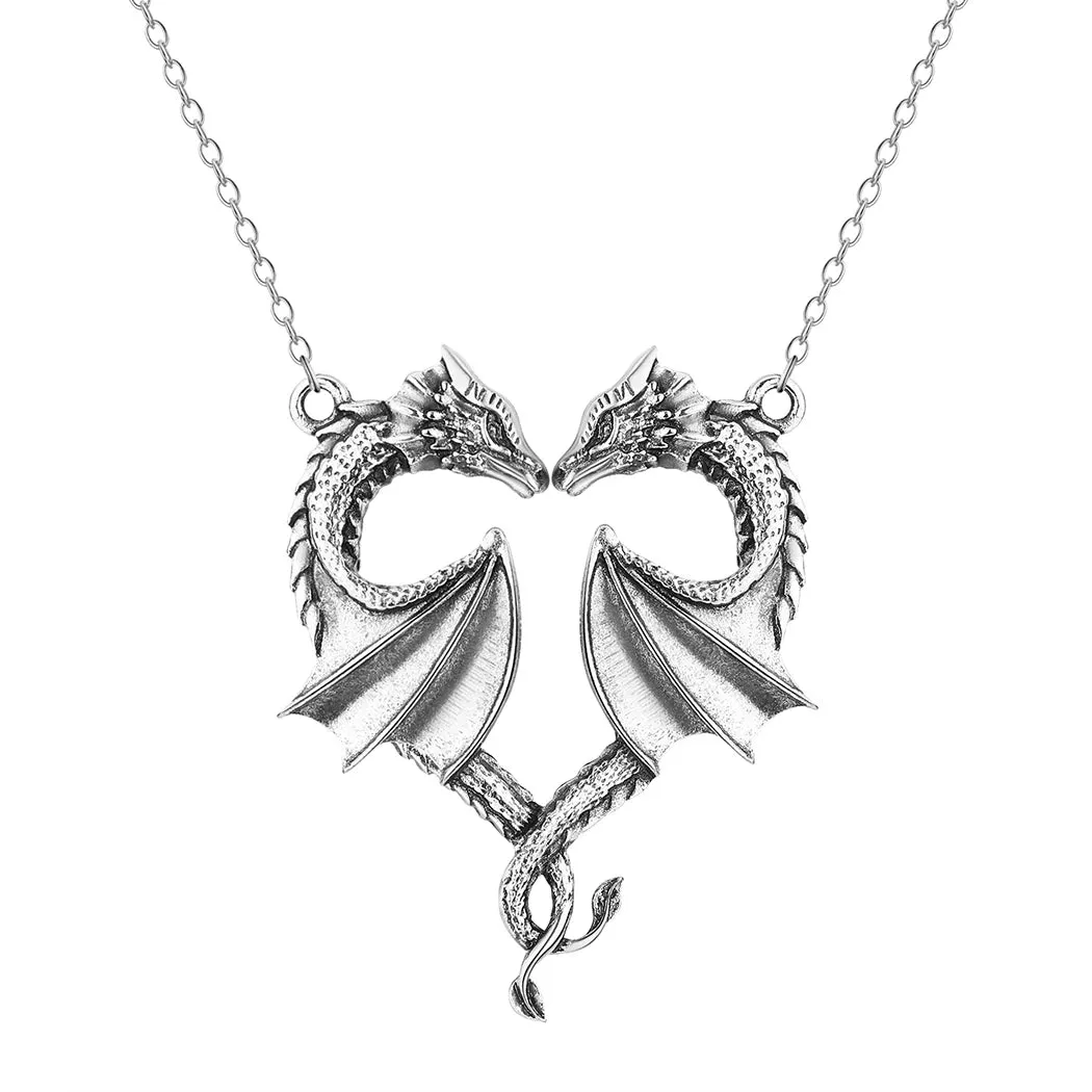 Stainless Steel Dragon Necklace Heart Shape Love Symbol Pendant Jewelry Pendant Necklace