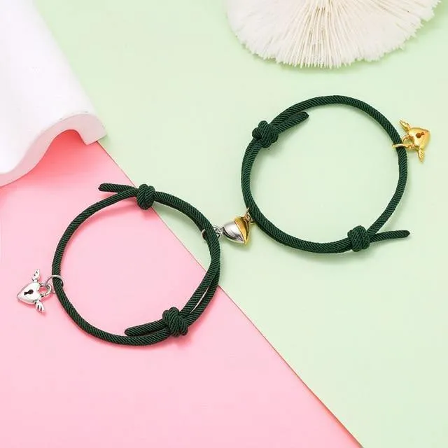 Stainless Steel Heart Pendant Charm Couple Magnetic Bracelets
